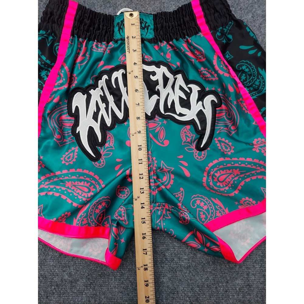 KILL CREW Fight Shorts Mens XL Teal Green Black Bandana Print Boxing Gym - Picture 7 of 12